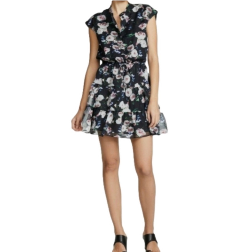 Rebecca Minkoff black and pink floral Ollie dress size medium